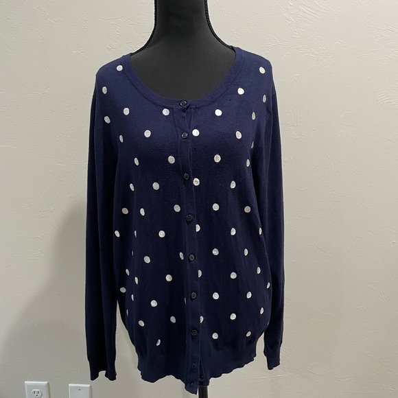 Croft Barrow Cardigan women’s sweater polka dot navy blue large - Picture 1 of 5
